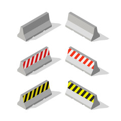 Isometric concrete road barriers.
