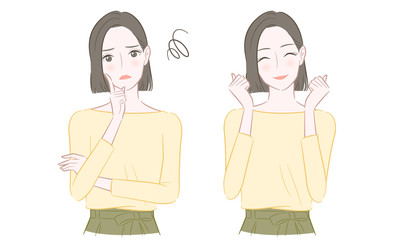 女性 悩む 喜ぶ イラストセット