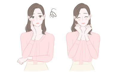 女性 悩む 喜ぶ イラストセット