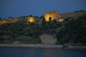 Night view of the beautiful harbor and the castle of Koroni, south west peloponnese