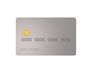 Empty Credit Card with Satin Grey Metallic Surface Isolated on White Background. 3D Render.