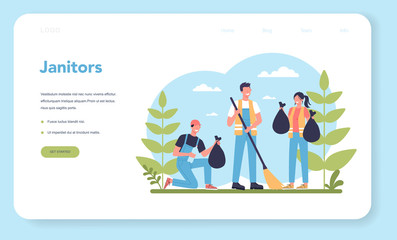 Cleaning company or janitor service web banner or landing page