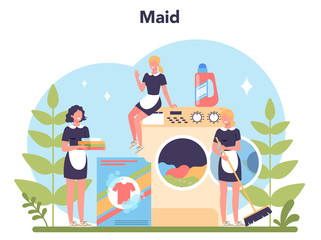 Maid service, cleaning service, apartment cleaning. Woman
