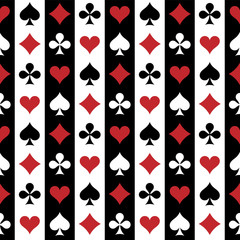 Pattern suits of playing cards. Striped background. Spades, Hearts, Clubs, Diamonds.