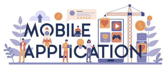 Mobile application typographic header concept. Modern technology