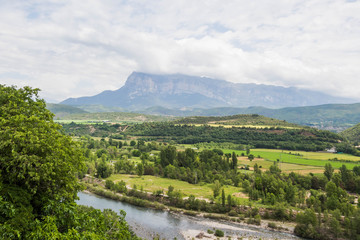 Obraz premium Mountain Landscape Village in the Pyrenees Huesca, Spain
