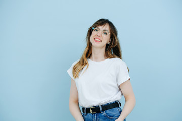 Portrait of a girl in large glasses with diopters