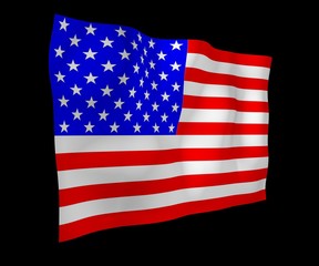 Fototapeta premium Waving flag of the United States of America on a dark background. Stars and Stripes. State symbol of the USA. 3D illustration