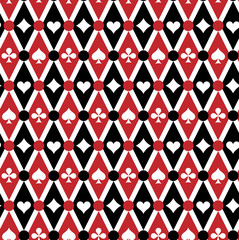Pattern suits of playing cards. Geometric background. Spades, Hearts, Clubs, Diamonds.