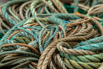 Background with a pile of fishing nets 