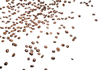coffee beans roasted on a white background with copy space for your text