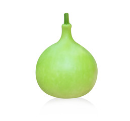 Close up green bottle gourd or calabash isolated on white background, selective focus