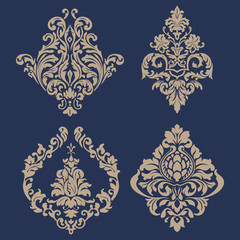 Vector set of damask ornamental elements. Elegant floral abstract elements for design.