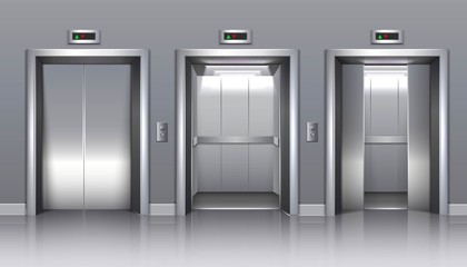 3d realistic vector office building  elevator with closed, open or half closed doors. . © Real Vector