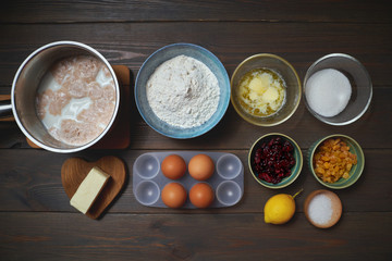 Process of cooking Easter cake cruffin, decorated with dried fruit and nuts