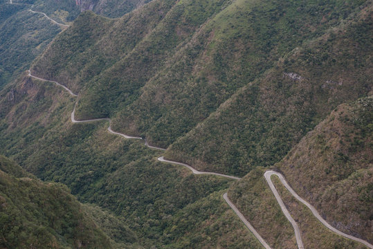 Lauro Muller, Santa Catarina, Brazil - May 22, 2020: Sinuous road in the mountains of Serra do Rio do Rastro