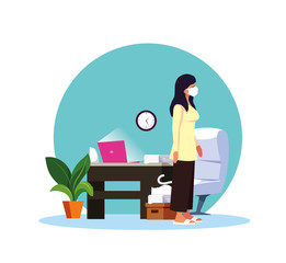 Woman feeling sick at home vector design