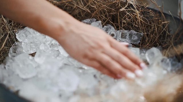 Girl lays out ice for drinks