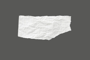 White ripped striped note, copybook, notebook paper stuck on light gray,black background.