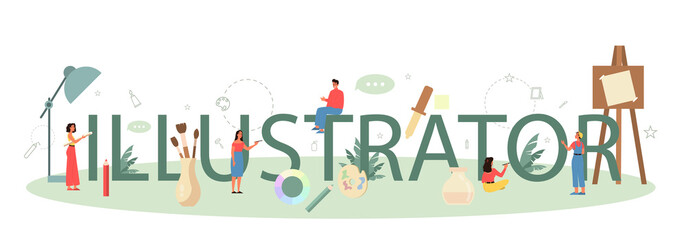 Graphic illustration designer, illustrator typographic header concept.