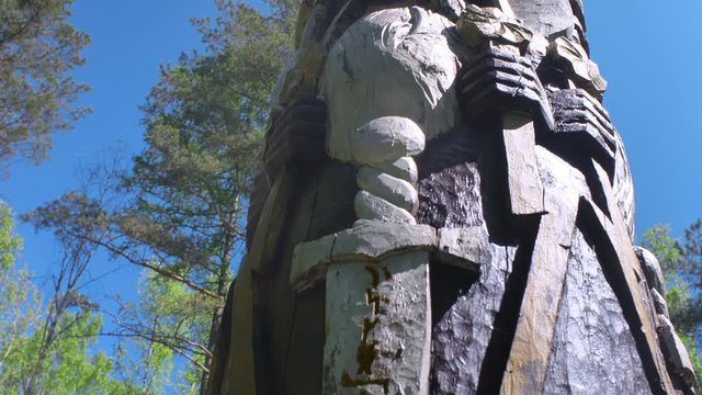 Old Wooden Statue of Slavic Culture The God of Thunder and Lightning in Mythology Perun Sword With Runes