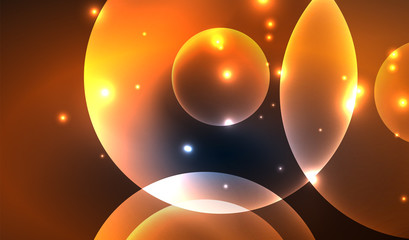 Glowing neon shiny transparent abstract geometric shapes with light effects. Techno futuristic vector abstract background For Wallpaper, Banner, Background, Card, Book Illustration, landing page