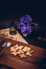 Homemade almond cookies on wooden table. Healthy homemade vegan vegetarian pastry.