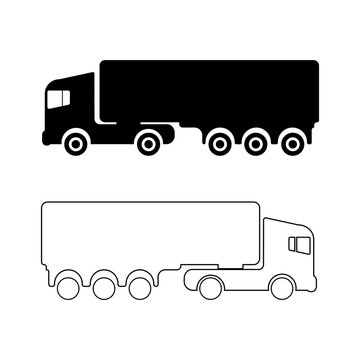 Icon of a truck with a trailer in two versions. Isolated vector illustrations.