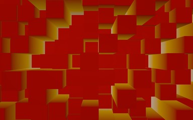 Abstract red elegant cube geometric background. Chaotically advanced rectangular bars. 3D Rendering, 3D illustration