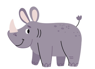 Cute rhinoceros illustration isolated on white background.Simple Illustration for children's book. African animal in cartoon style. Perfect for greetings, cards, posters, congratulations  or store. 