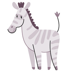 Cute zebra illustration isolated on white background.Simple Illustration for children's book. African animal in cartoon style. Perfect for greetings, cards, posters, congratulations  or store. 