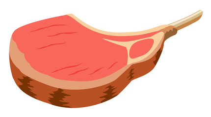 Roasted lamb chop with bone against white background