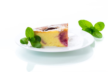 sweet homemade casserole with fruits inside in a plate