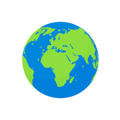 Flat earth globe isolated. Cartoon world planet with europe continent, america and blue ocean. Ecology concept. Nature geography on circle sphere. Simple map for travel. Green earth. vector.