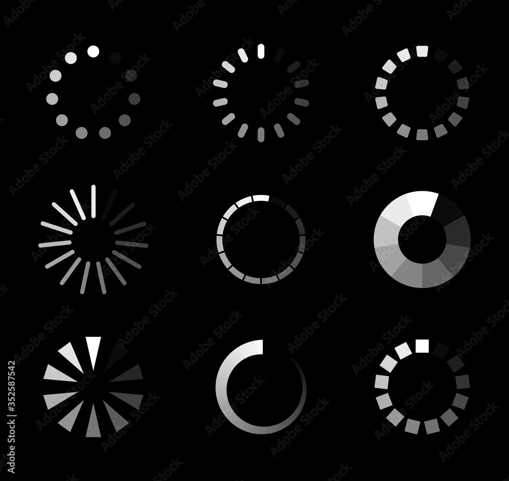 Aufkleber loader icon for time of upload in website. progress of download symbol on internet page. wait button