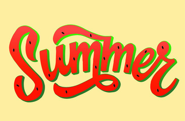 Hand lettering summer text, watermelon design, modern calligraphy, typography concept.