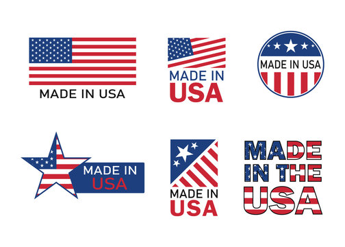 Made in usa icon for product. American flag emblem for guarantee label. Manufacturing in america sign with stars and red stripes. Best quality badge for design product. Proudly banner. vector.