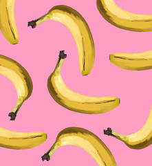 Banana pattern isolated on pink background. Summer fruit.