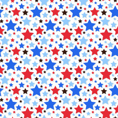 Stars of different colors and sizes on a white background. Seamless pattern.
