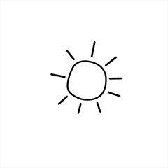 Sun icon. Symbol of sunny weather. Vector hand drawn illustration in the style of a doodle. Isolated on white background