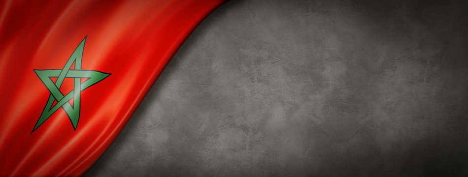 Moroccan flag on concrete wall banner