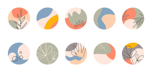 Bundle of insta highlights covers.Modern vector layouts with hand drawn organic shapes and textures.Abstract backgrounds.Trendy design for social media marketing.