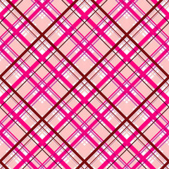 Seamless geometric pattern, diagonal checkered print. The intersection of stripes of red-brown, pink colors on a white background. 