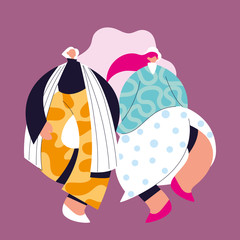 Urban women cartoons with casual cloth vector design