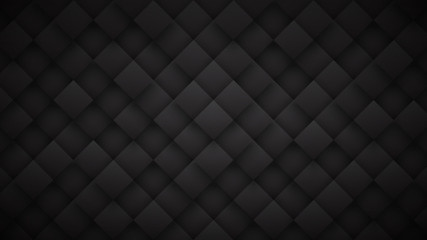 Dark Gray 3D Rhombus Blocks Grid High Technology Black Abstract Background. Science Tech Conceptual Sci-Fi Darkness Wallpaper In Ultra Definition. Three Dimensional Blank Subtle Textured Backdrop