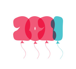2021 new year balloon letters isolated on white