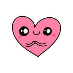 Cute tender kawaii face heart symbol smiling expressive doodle illustration