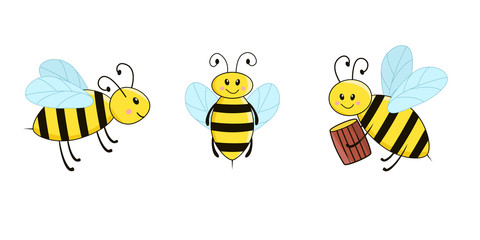 Set of Cartoon funny bee. Vector on a white background isolate.