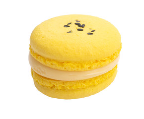 Exclusive yellow macaroon with flavor isolated on the white