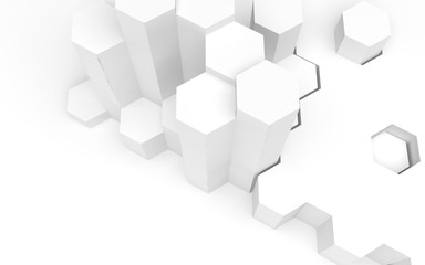 Fototapeta premium White abstract background with honeycomb. Hexagon bars isolated on white backdrop. 3D illustration